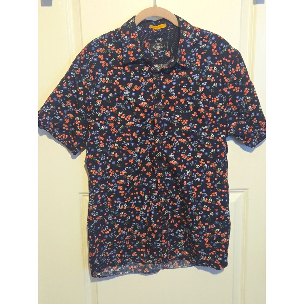 Across The Pond NYC Men's Floral Button Down Shirt Navy Size L